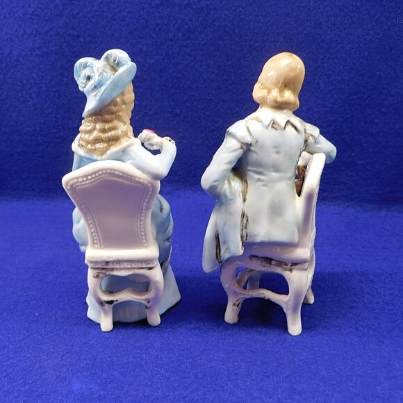 Vintage Porcelain Colonial Figurines Lady & Gentleman In Chairs Hand-Painted - Picture 6 of 8